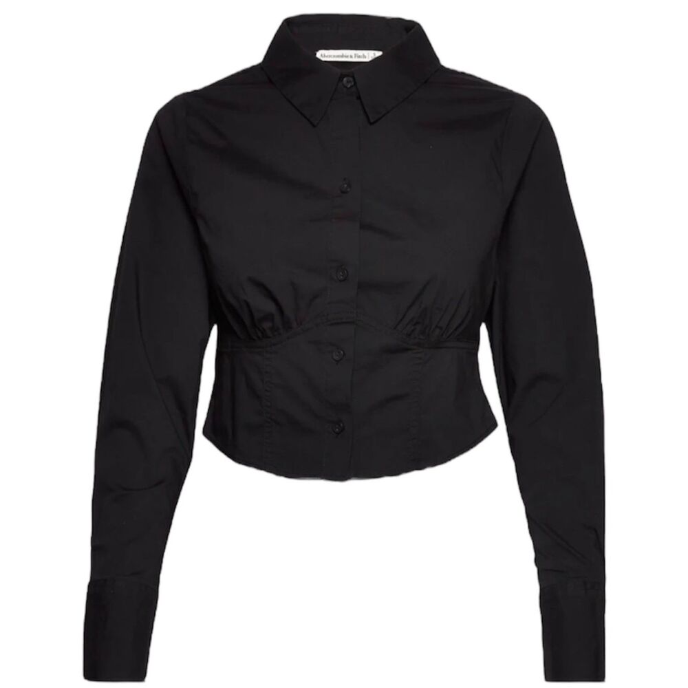 Abercrombie & Fitch Long Sleeve Button up Cropped Top Black Small